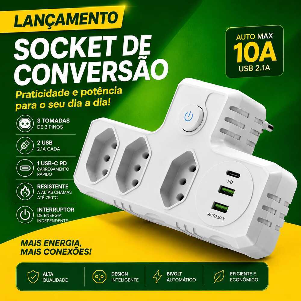 Socket de Convers�o com USB e USB-C PD ? Auto Max 10A