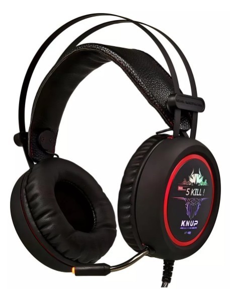 Fone de ouvido over-ear gamer Knup KP-401 preto e vermelho com luz LED