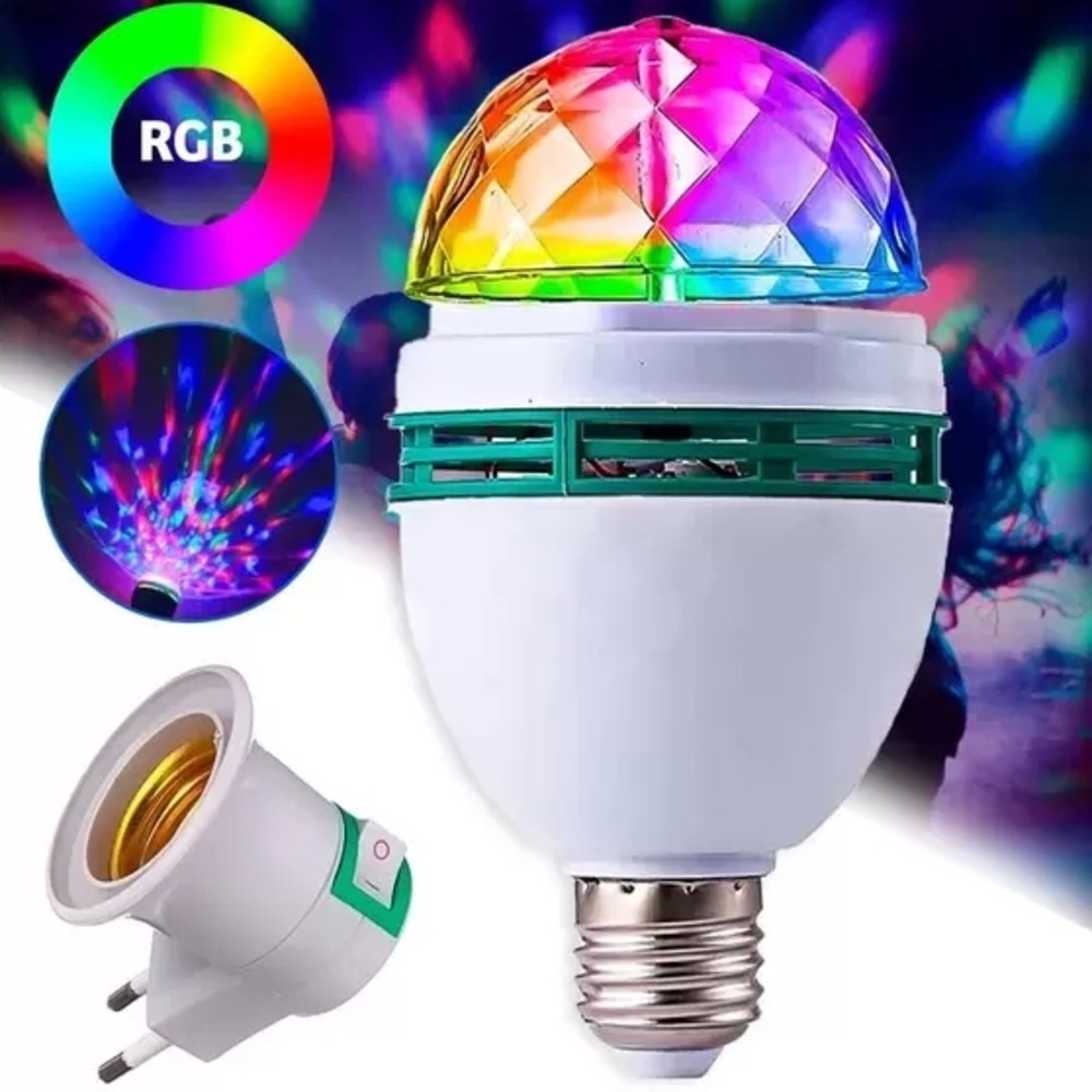 Lampada Girat�ria Rgb P/ Festas Bivolt + Adaptador Bivolt