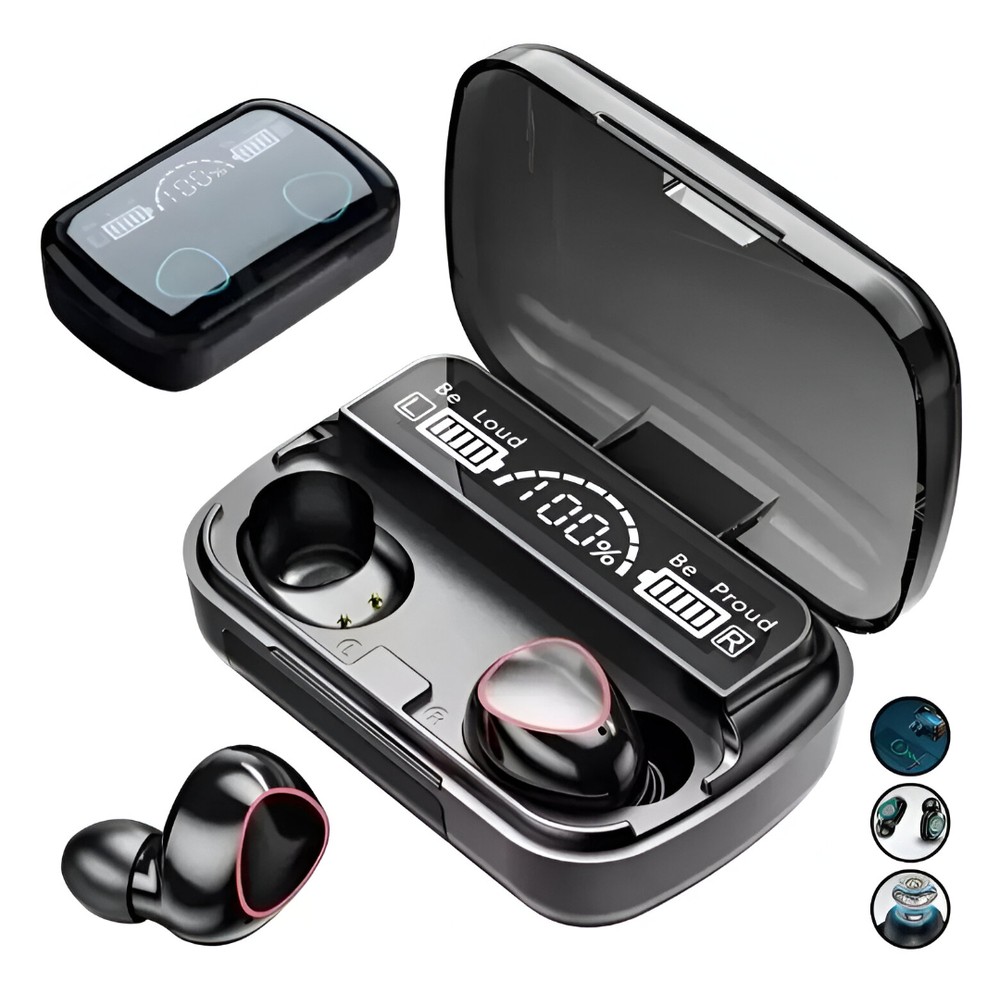 Fone De Ouvido M10 Bluetooth 5.3 Digital Indicador Newest Preto